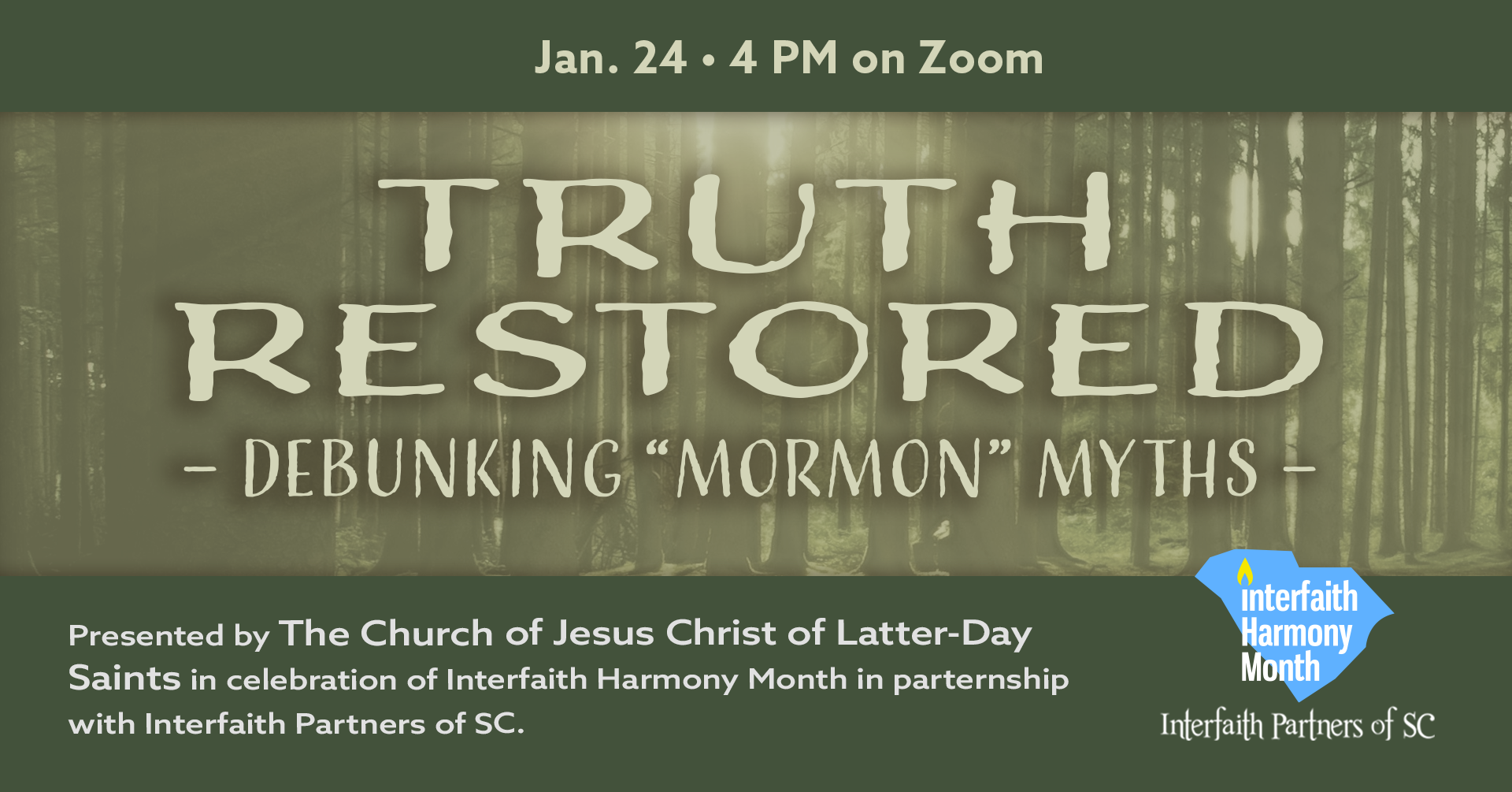 truth restored: debunking "mormon" myths. jan 24 4pm on zoom.